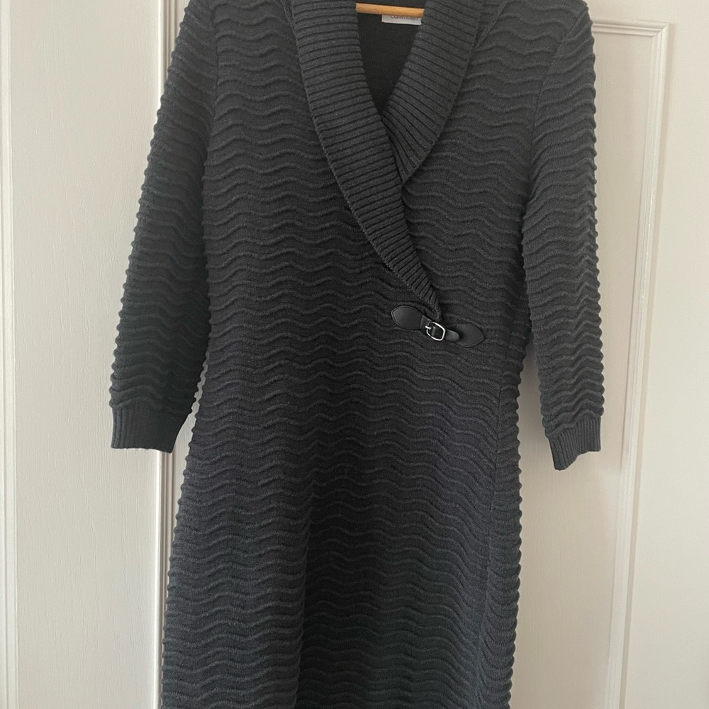 Calvin Klein Textured Cardigan Dress with Buckle